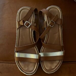 Coach and Four Brown Leather Sandal with Metallic Accent
